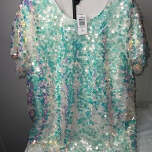 Torrid Iridescent Sequin Blouse - White and Blue